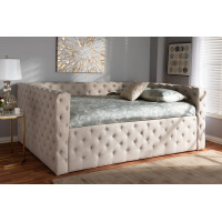 Baxton Studio CF8987-B-Light Beige-Daybed-F Anabella Modern and Contemporary Light Beige Fabric Upholstered Full Size Daybed